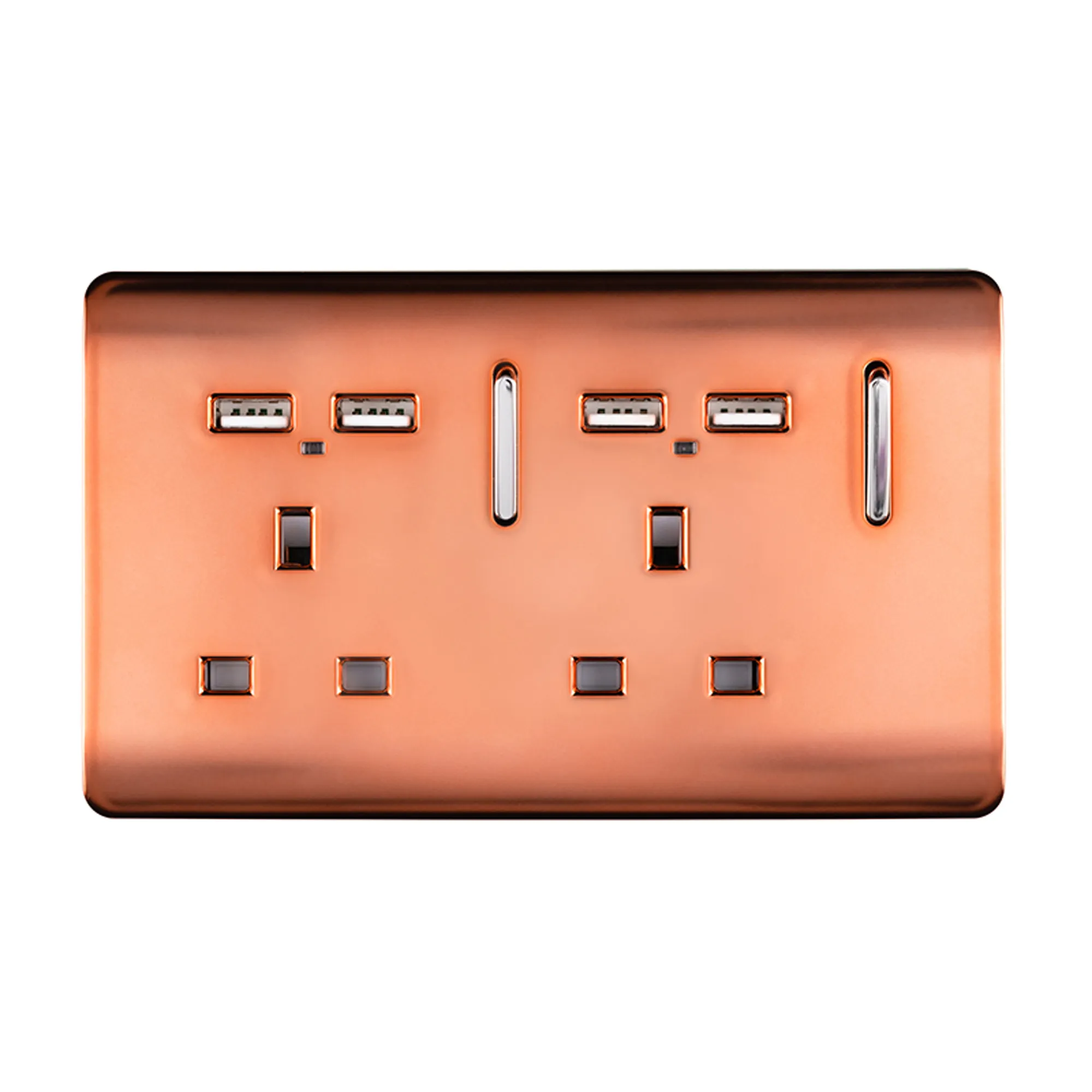 ART-SKT213USBCPR  2 Gang 13Amp Switched Double Socket With 4X 2.1Mah USB Copper